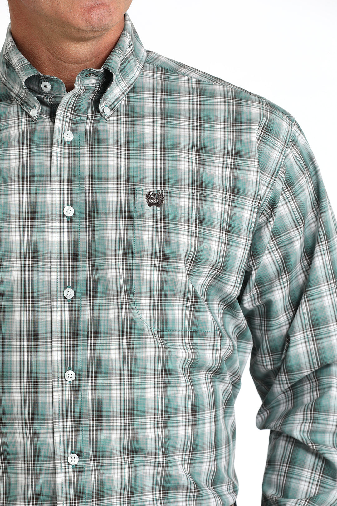 Cinch Mens Green Plaid Long Sleeve Shirt