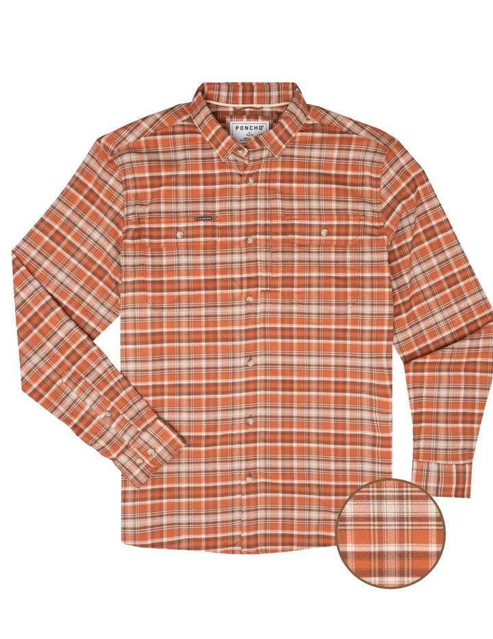 Poncho Mens Alamosa Orange Plaid Flannel Shirt