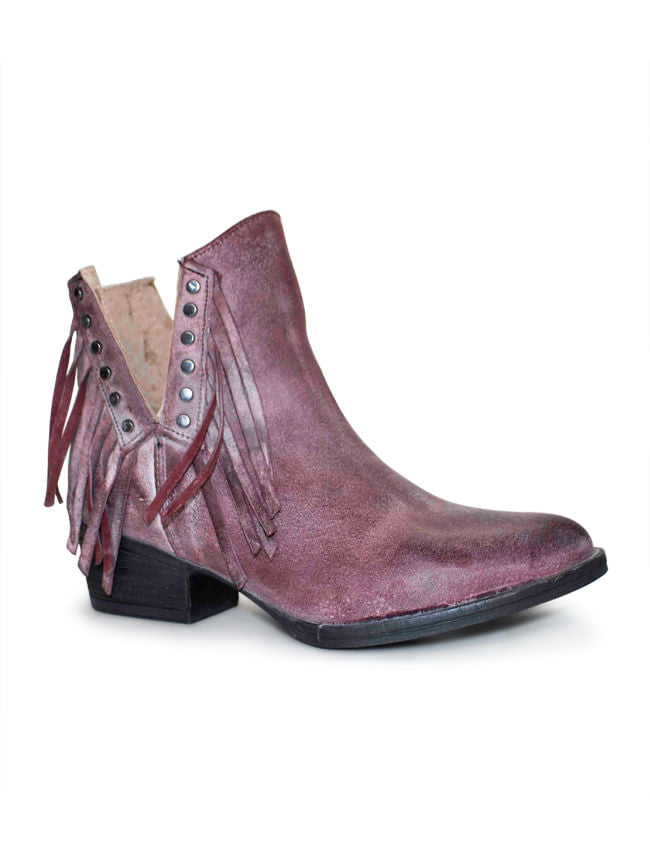 Ladies Corral Wine Stud And Fringe Round Toe