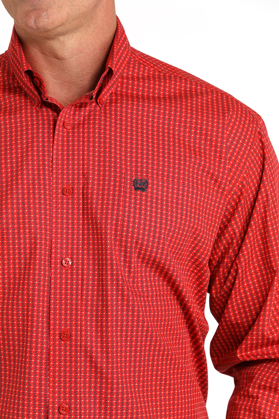 Cinch Mens Red Money Print Long Sleeve Shirt