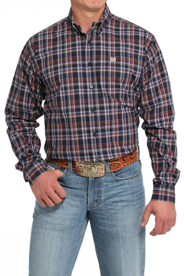 Cinch Mens Navy Plaid Long Sleeve Shirt