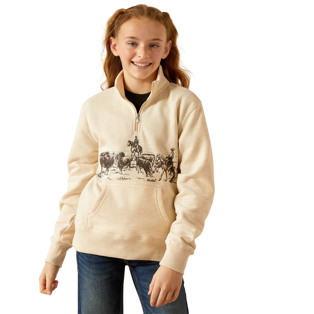 Ariat Girls Cream Pasture 1/4 Zip Sweatshirt