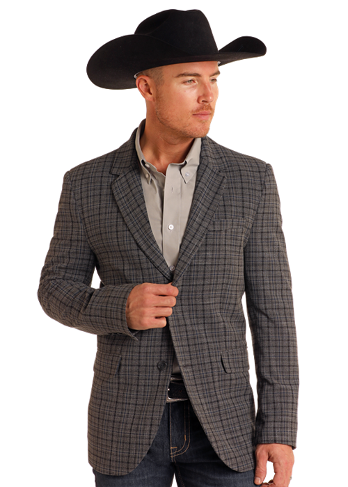 Panhandle Mens Grey Plaid Sport Coat