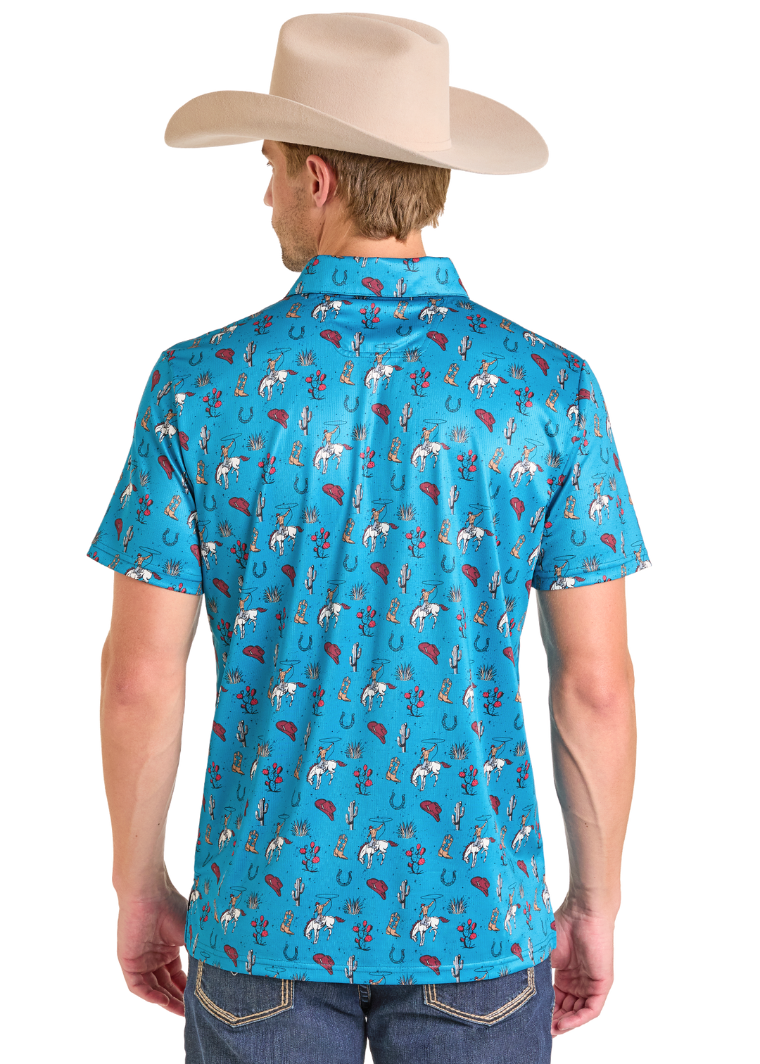 Panhandle Mens Turquoise Cowboy Polo