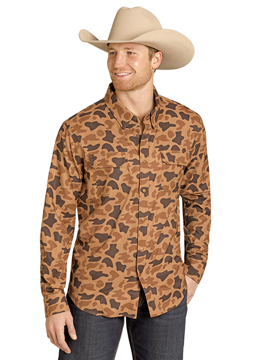 Panhandle Mens Camel Camo Tek Long Sleeve Shirt