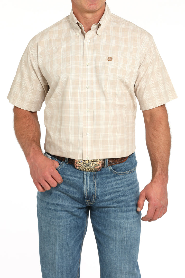 Cinch Mens Khaki Plaid Short Sleeve Shirt