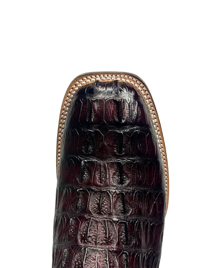 Lucchese Mens Hendrik Black Cherry Caiman Tail Boots