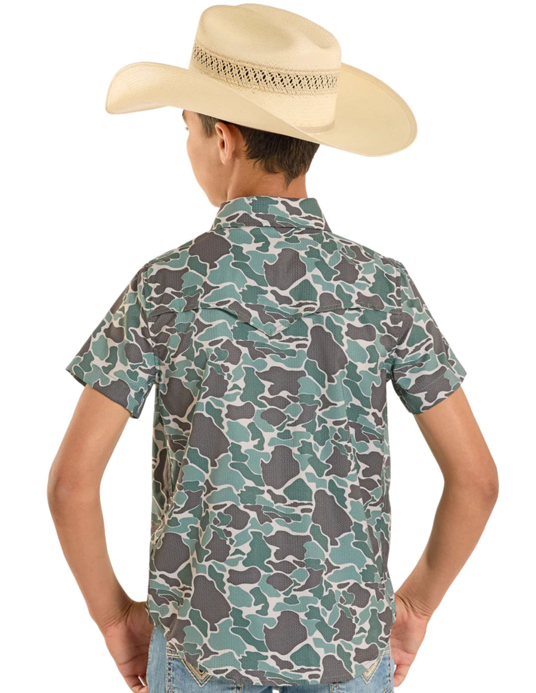 Panhandle Boys TEK Western Green Camo Short Sleeve Shirt