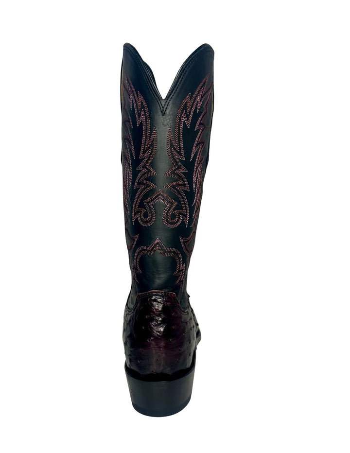 Lucchese Mens Elgin Black Cherry Ostrich Round Toe Boots