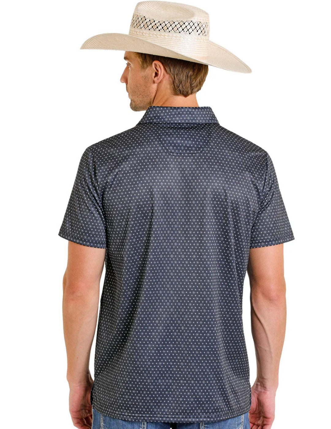 Panhandle Mens Black Shadow Diamond Print Polo