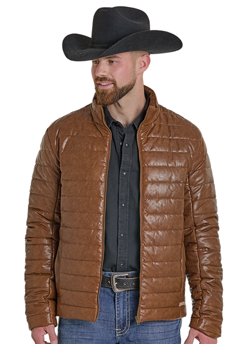 Panhandle Mens Faux Leather Puffer Jacket