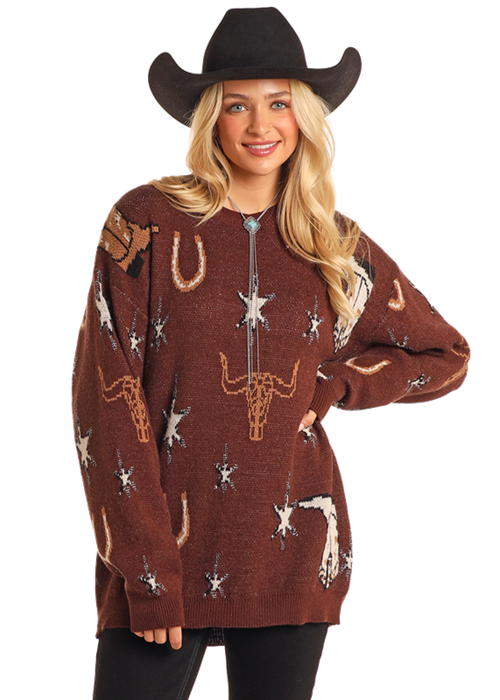 Panhandle Womens Western Dark Brown Sweater