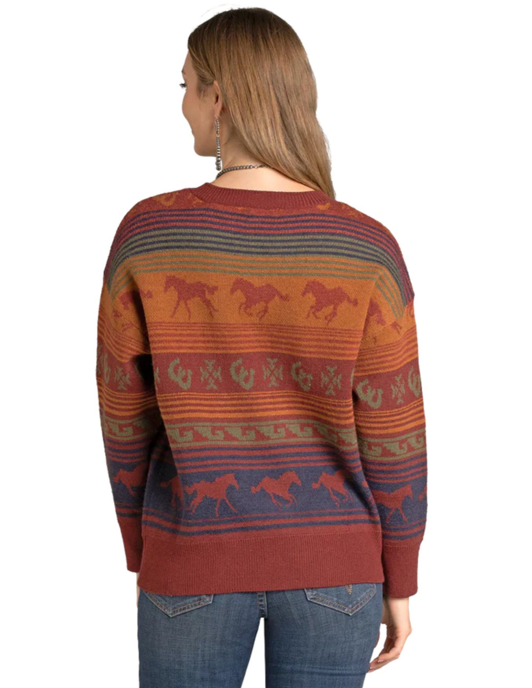 Panhandle Womens Oversized Horse Serape Sweater