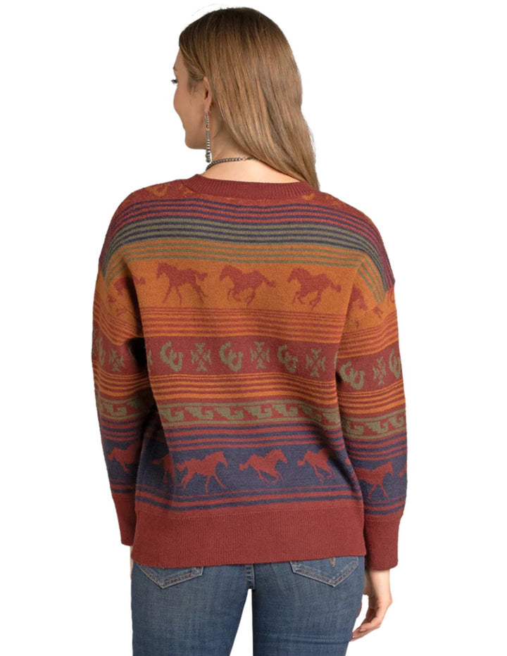 Panhandle Womens Oversized Horse Serape Sweater