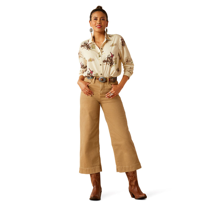 Ariat Womens Khaki Ultra High Rise Countryside Wide Leg Crop Jeans