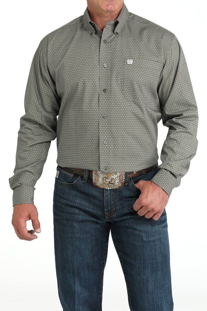 Cinch Mens Olive Print Classic Fit Button-Down Western Shirt