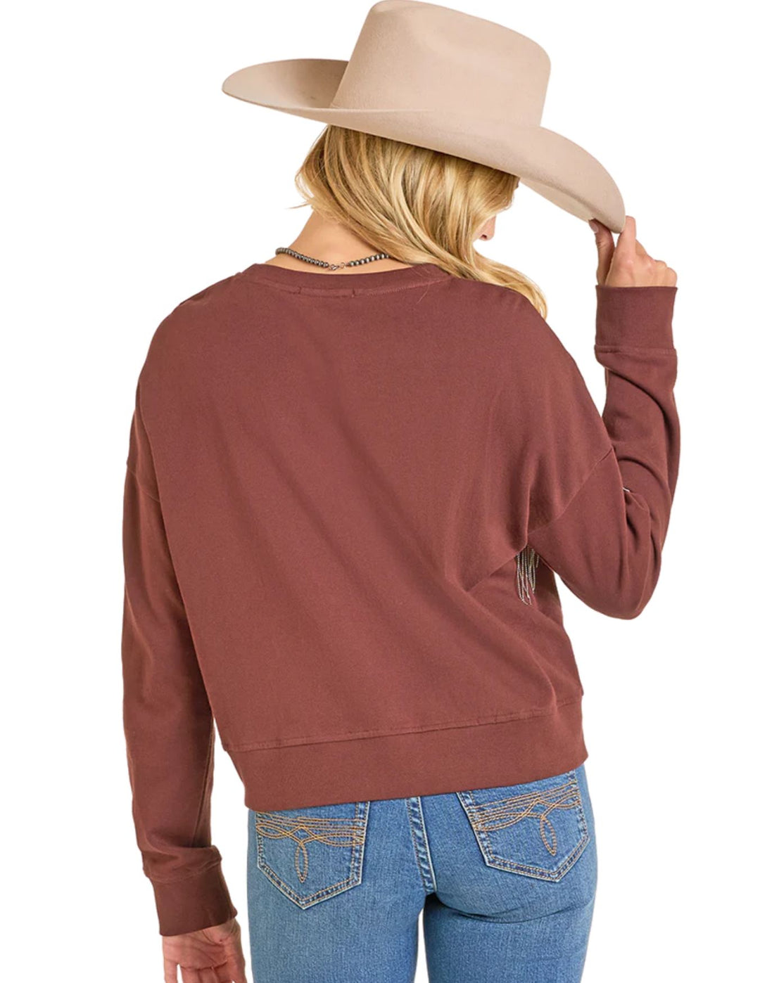 Panhandle Womens Chain Fringe Western Graphic Pullover