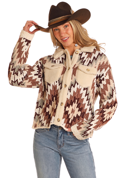 Panhandle Womens Brown Aztec Button Up Cardigan