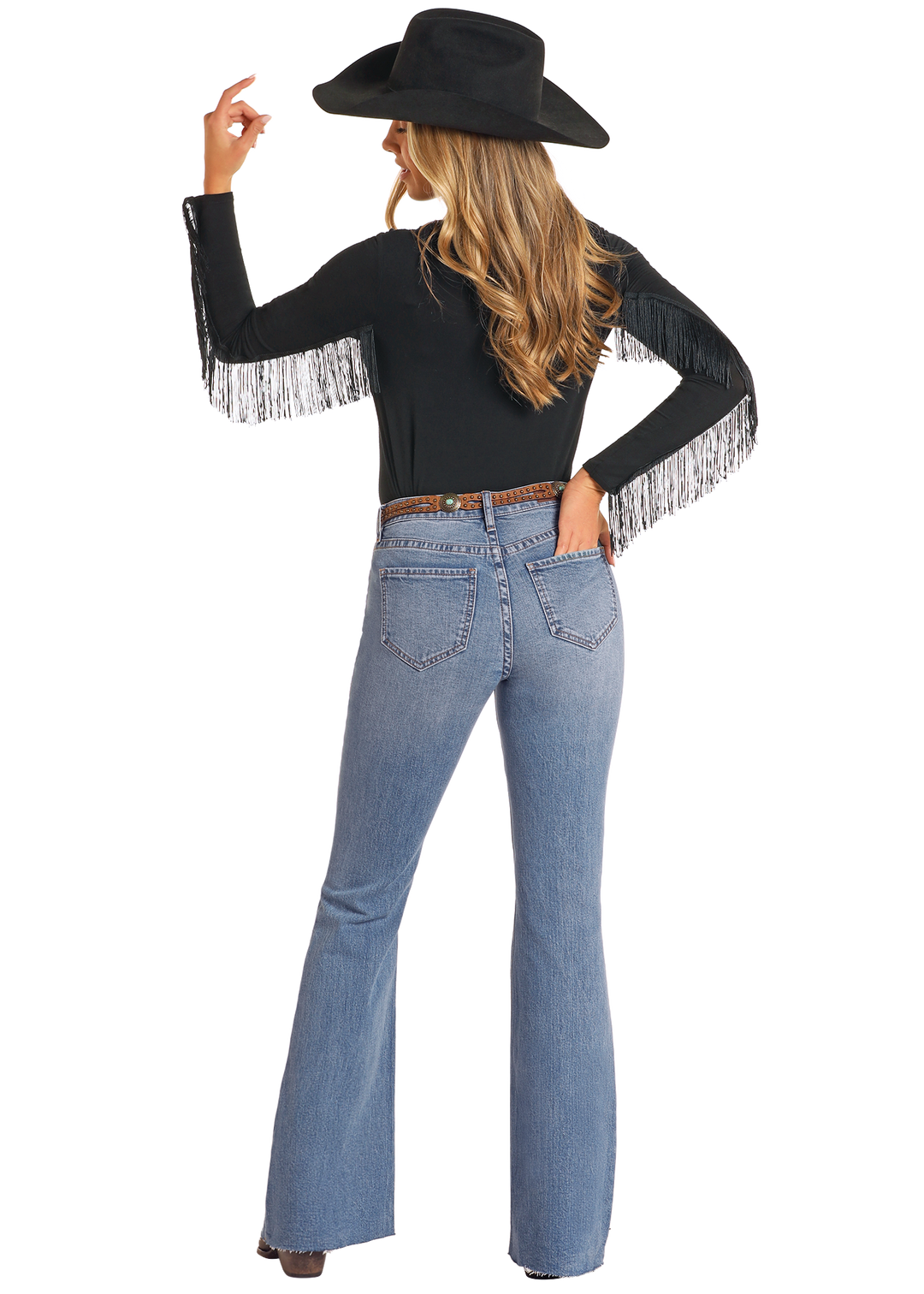 Panhandle Womens High Rise Distressed Flare Jeans