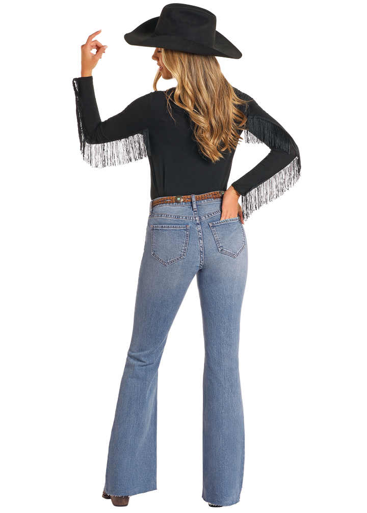 Panhandle Womens High Rise Distressed Flare Jeans