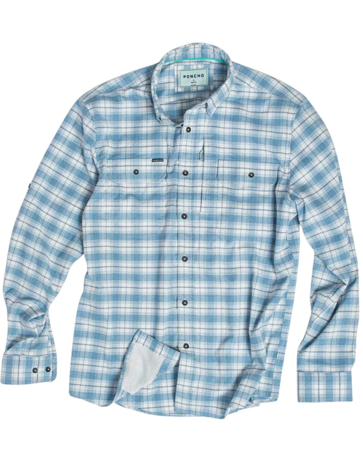 Poncho Mens Blue Bison Plaid Shirt