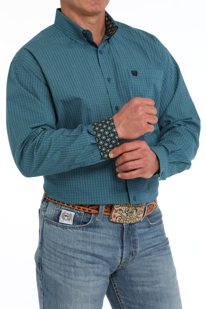 Cinch Mens Teal Plaid Long Sleeve Shirt