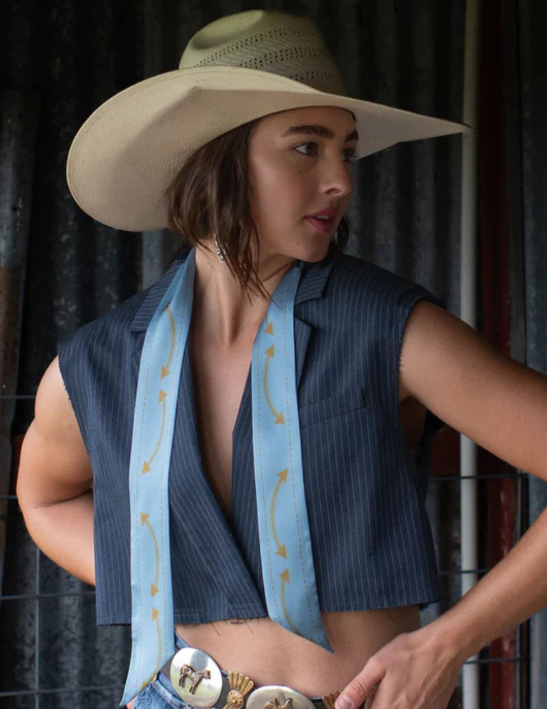 Fringe Scarves Womens Chambray Smiley Pocket Twilly