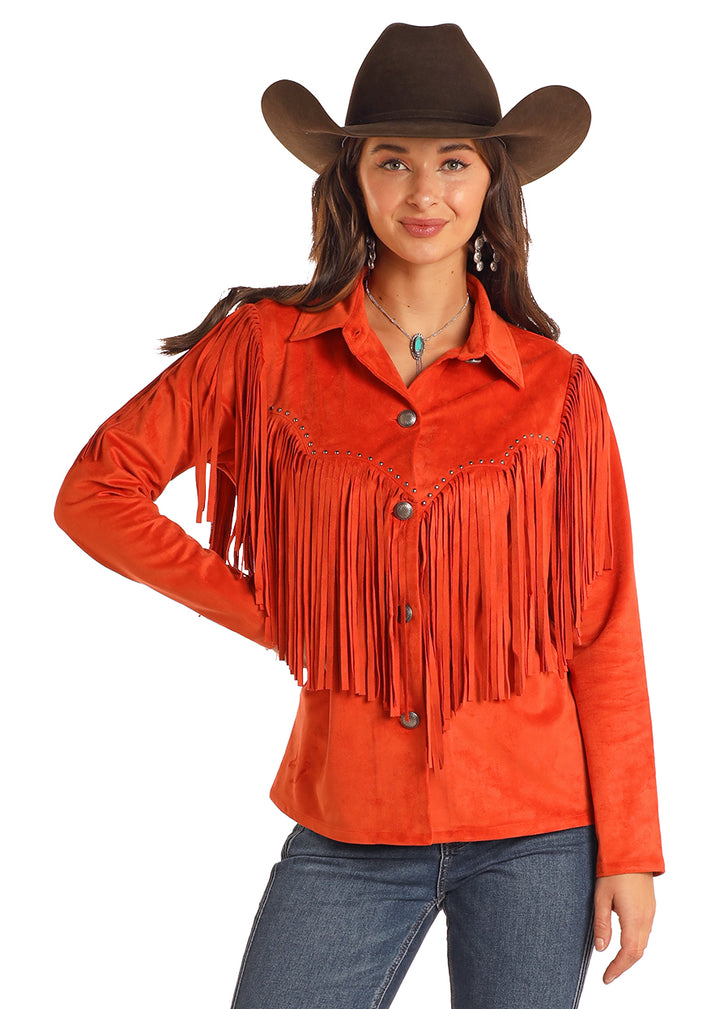 Panhandle Womens Burnt Orange Studded Fringe Jacket