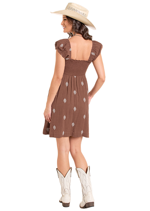 Panhandle Womens Brown Aztec Embroidered Mini Dress