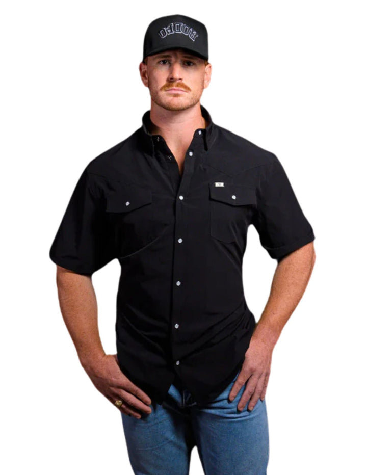 Ferrell Mens Core Black Short Sleeve Snap Shirt