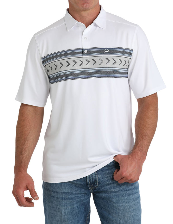 Cinch Mens White Geometric Print Polo