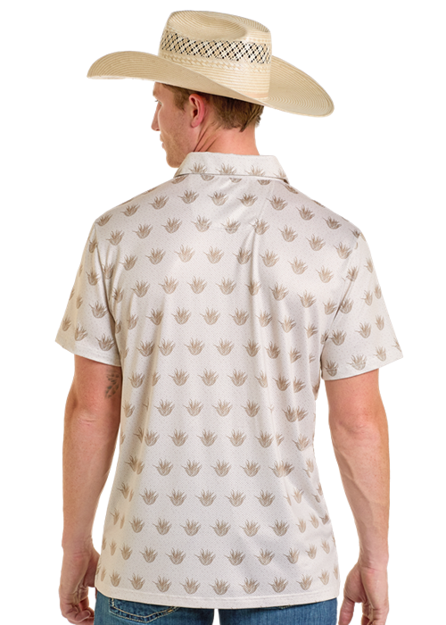 Panhandle Mens Natural Cactus Print Polo