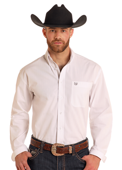 Panhandle Mens Solid White Long Sleeve Shirt