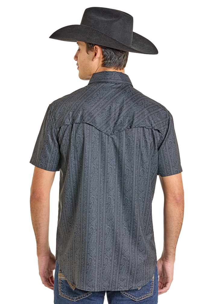Panhandle Mens Black Tek Paisley Short Sleeve Shirt