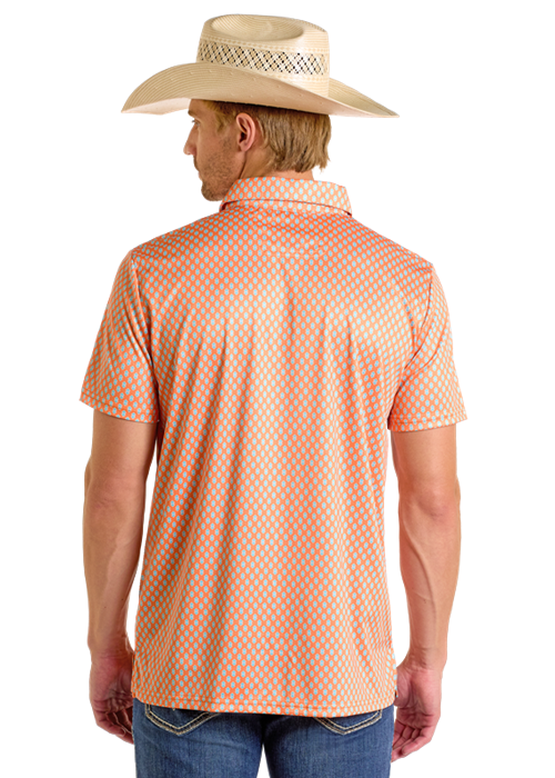 Panhandle Mens Orange Geo Printed Polo