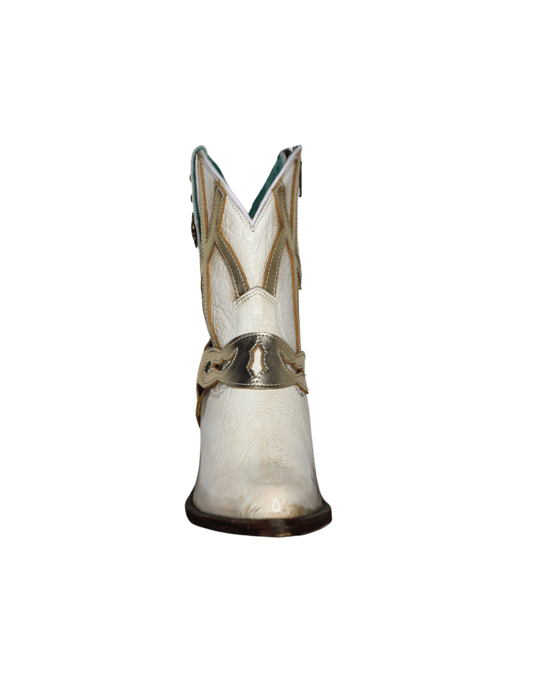 Corral Womens Bone Gold Overlay Embroidery & Studs Ankle Booties