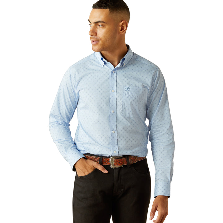 Ariat Mens Light Blue Wrinkle Free Donte Fitted Shirt