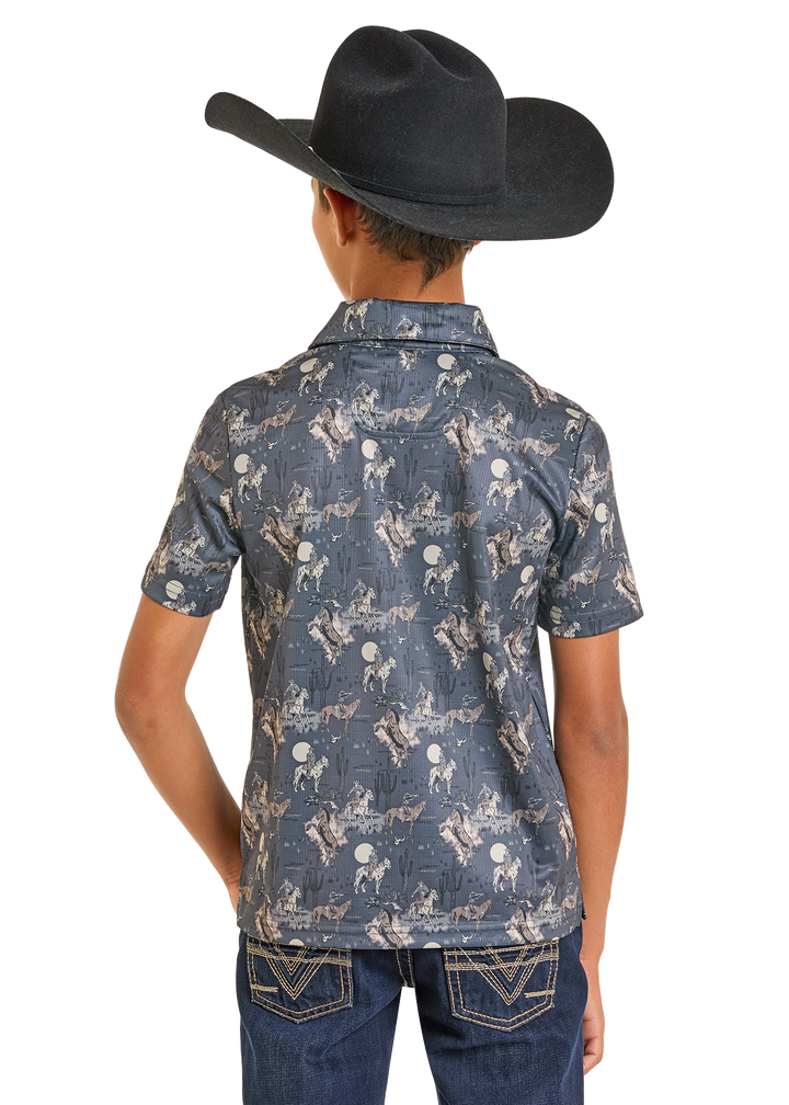Panhandle Boys Charcoal Printed Polo