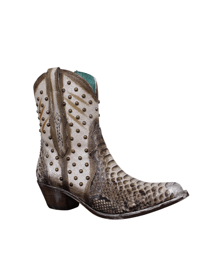 Corral Womens Natural Python Overlay and Stud Booties