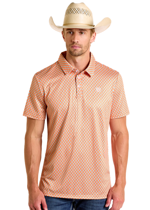 Panhandle Mens Orange Geo Printed Polo