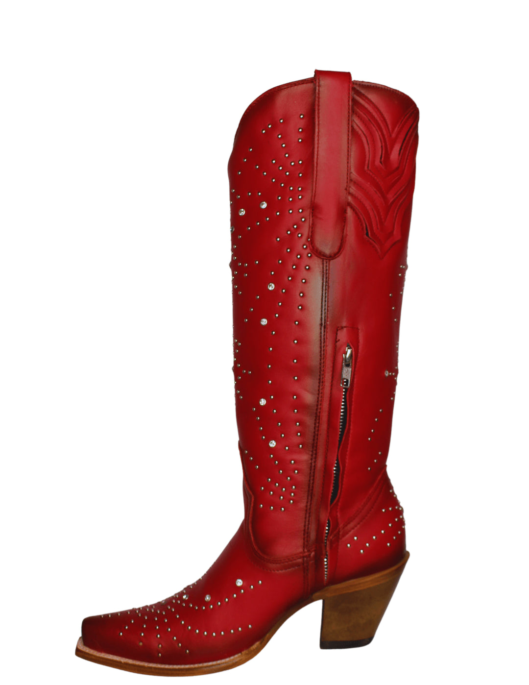 Corral Womens Red Crystal and Stud Sequence Tall Boots