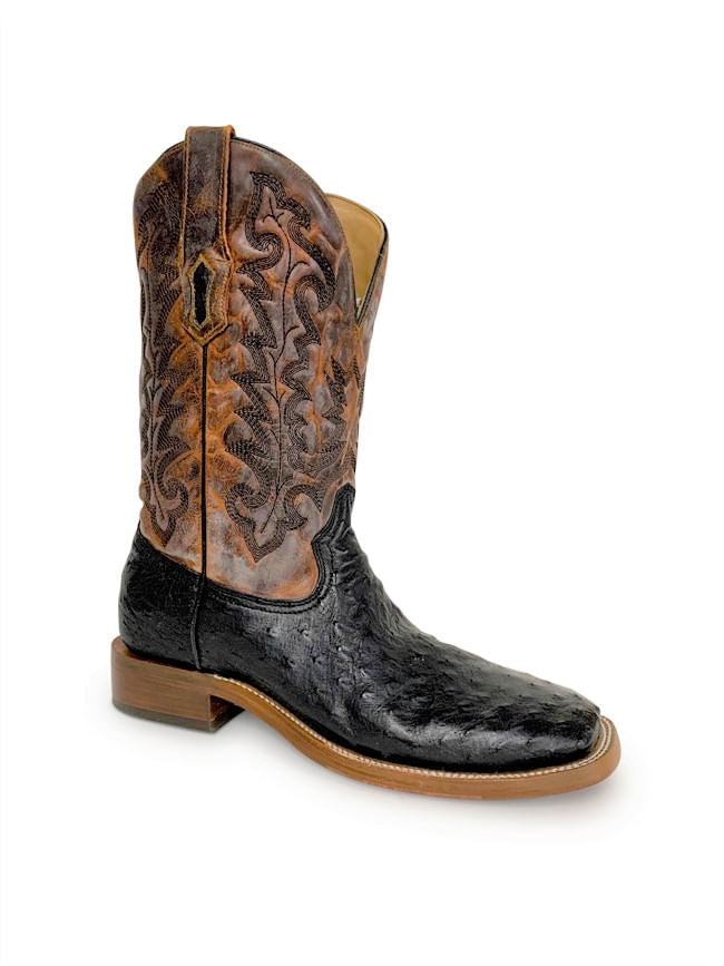 Mens Corral Black and Brown Ostrich Boots