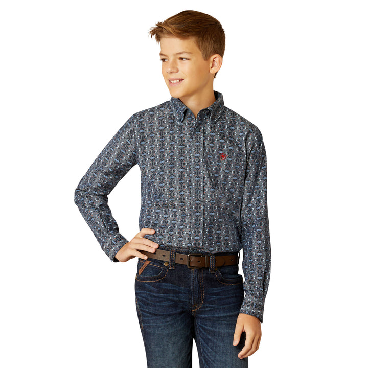 Ariat Boys Rochard Chambray Blue Long Sleeve Shirt