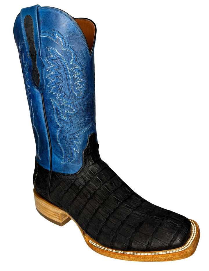 Black Jack Mens Sewell Black Sueded Caiman Tail Boots