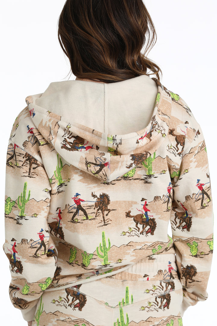 Cinch Womens Cream Cowboy Print Hoodie