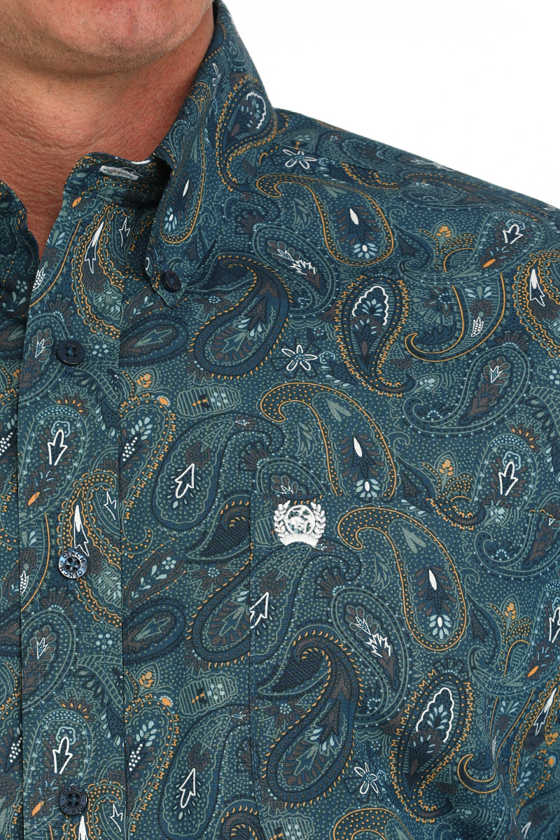 Cinch Mens Deep Blue Paisley Print long Sleeve Shirt