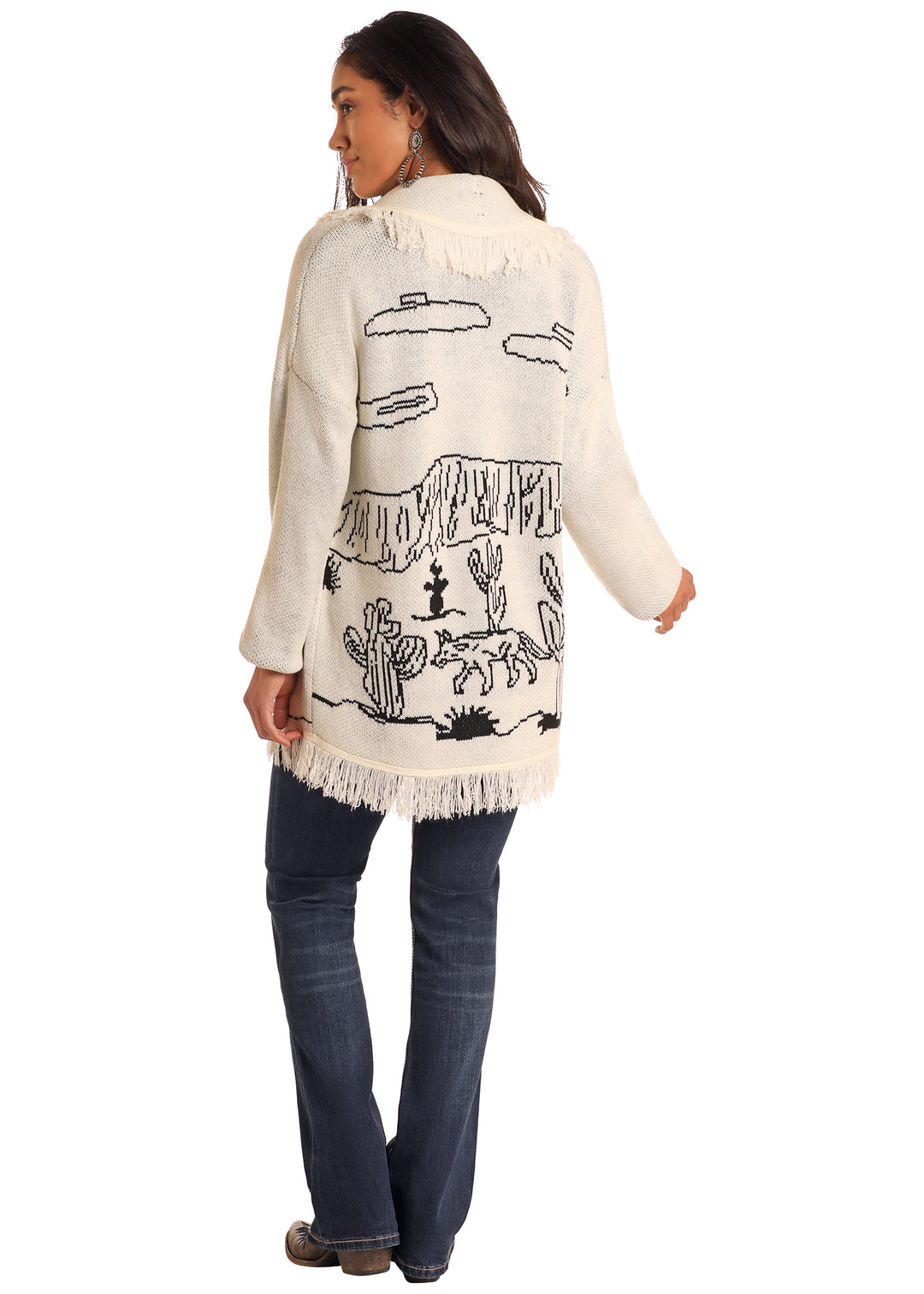 Panhandle Womens Cream Desertscape Long Cardigan