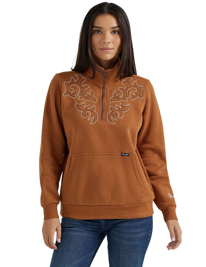 Wrangler Womens Western Stitch Yoke Quarter Zip Sweatshirt