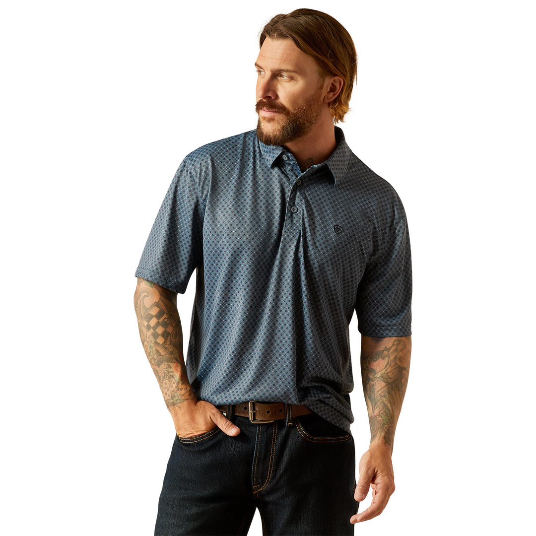 Ariat Mens Blue Print Short Sleeve Polo