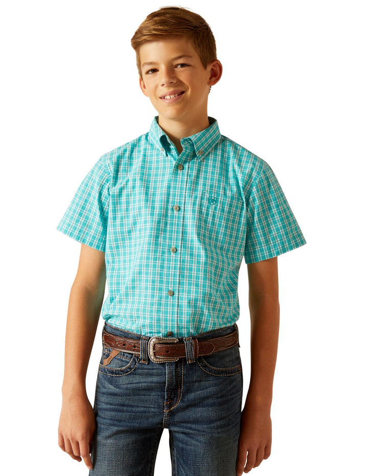 Ariat Boys Jensen Turquoise Short Sleeve Shirt